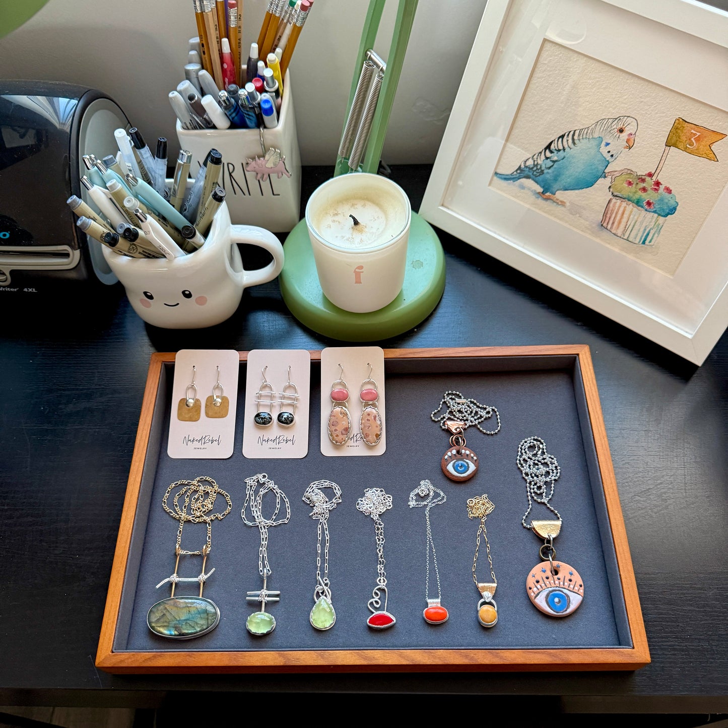 Bambi fawn jasper and pink porcelain Sterling Silver earrings