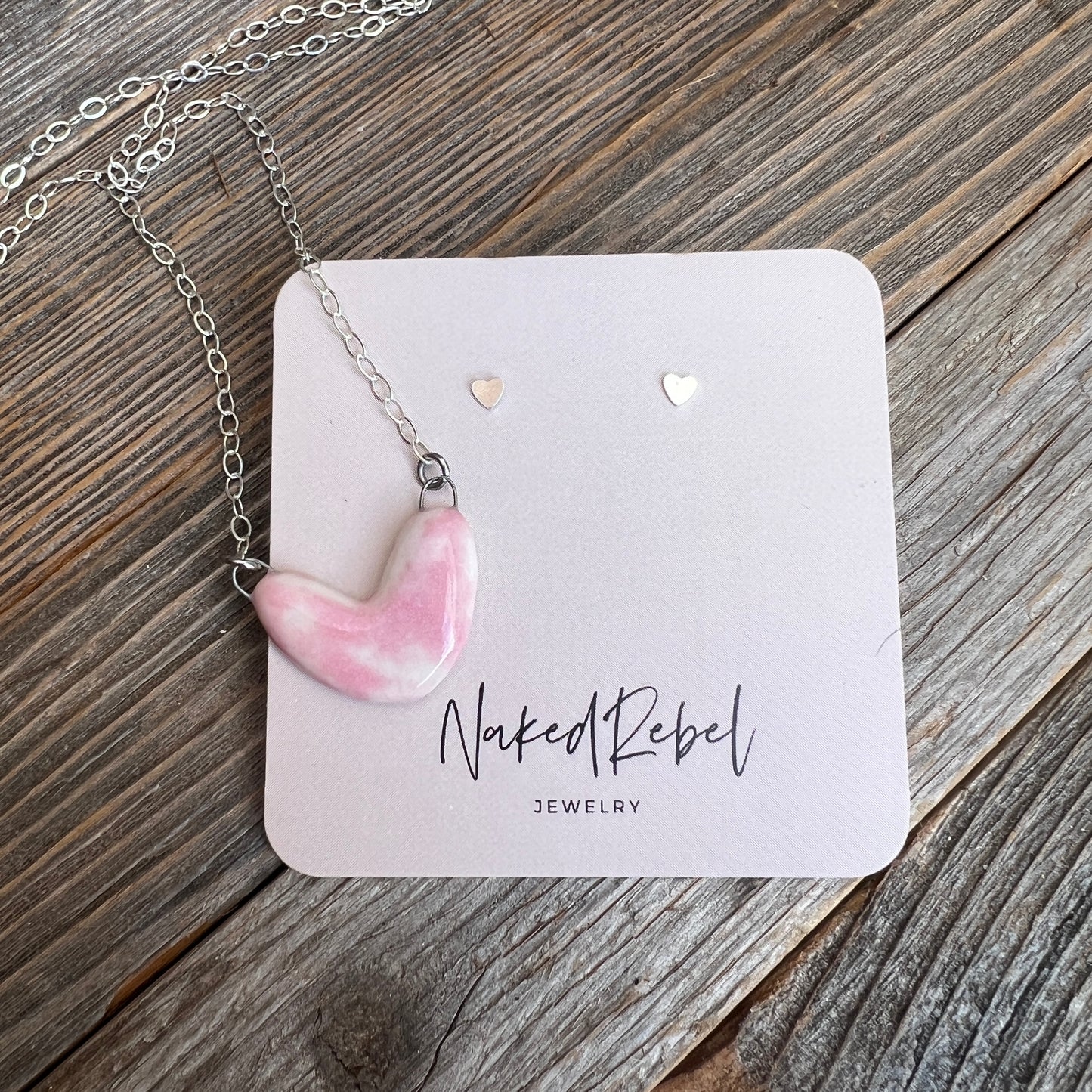 Porcelain heart necklace: Sterling Silver in Pink or Pale Blue