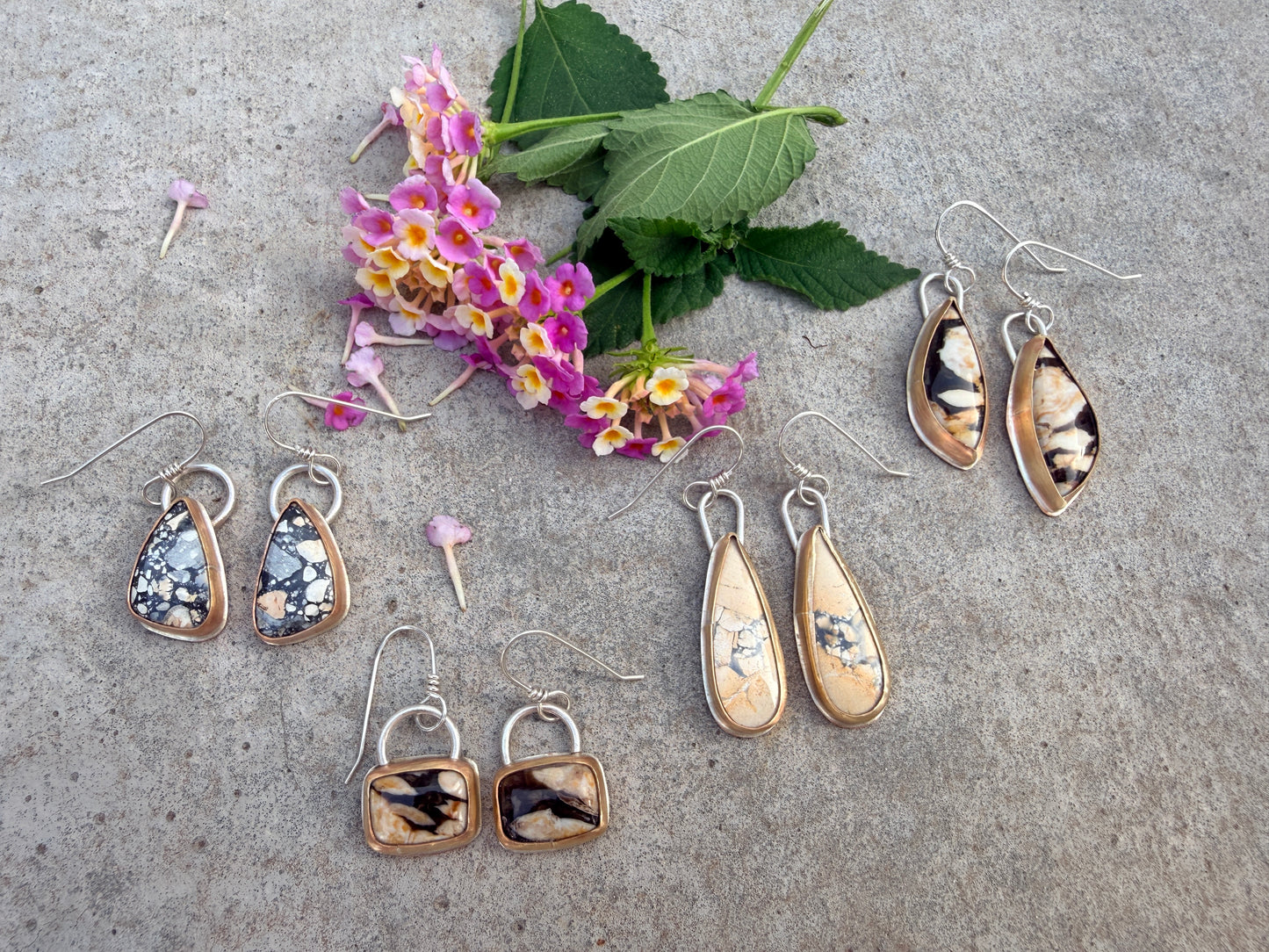 Fossil Peanut Wood mixed metal rectangle earrings