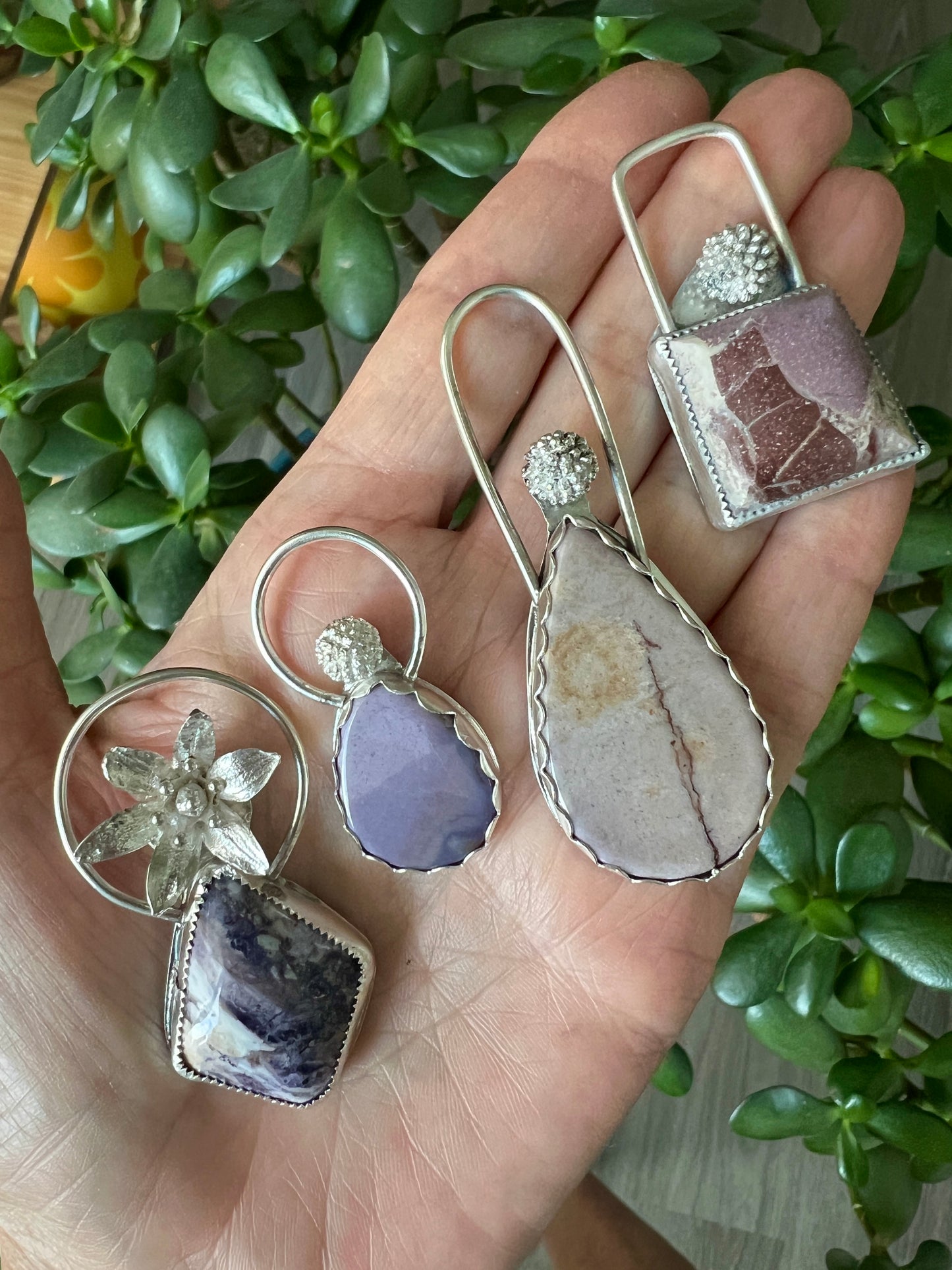 Lavender Burro Creek Jasper teardrop necklace: Sterling Silver