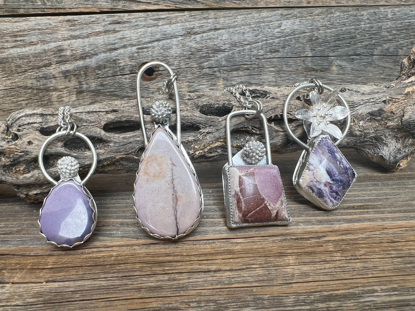 Square cut Burro Creek Jasper necklace: Sterling Silver