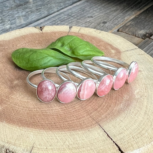 Rhodochrosite Pink Sterling Silver handmade rings