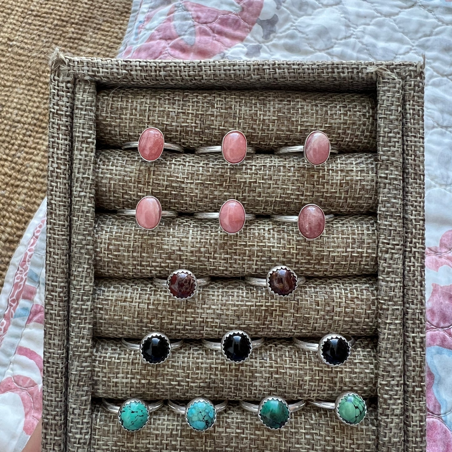 Onyx skinny stacking rings: Sterling Silver