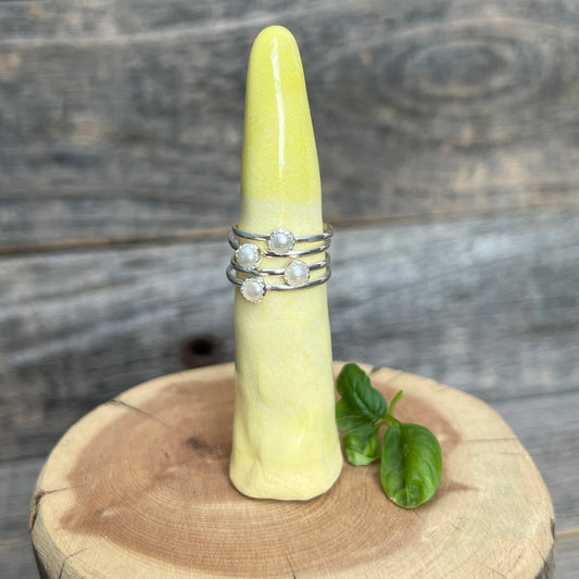 Dainty Vegan Pearl Stacking Rings in Sterling Silver