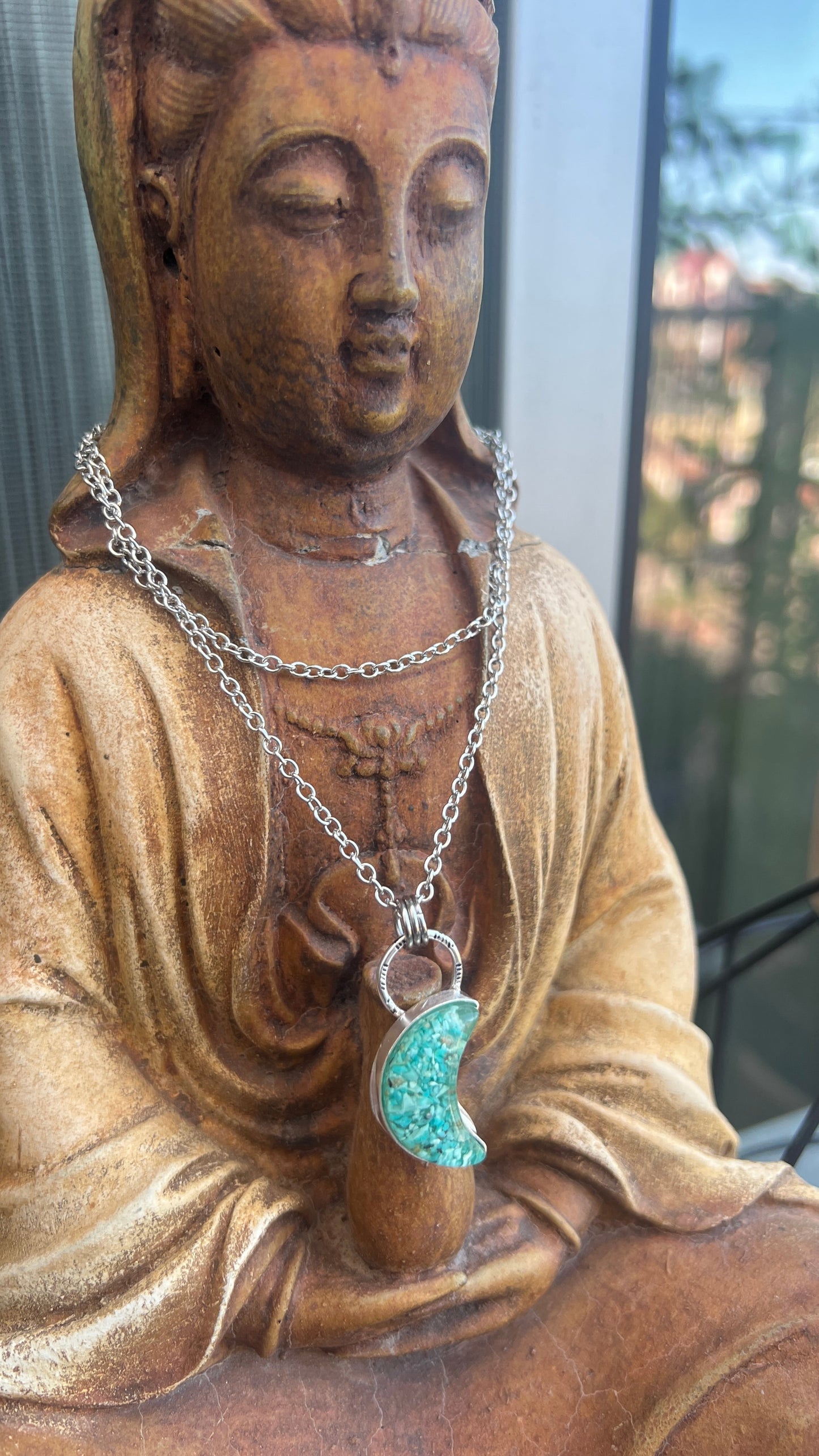 Blue Moon Turquoise Pendant Necklace: Sterling Silver