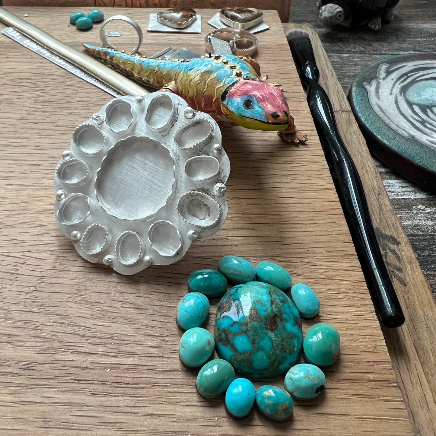 Show-Stopping Cluster Ring with Gem Chrysocholla & Turquoise: Sterling Silver