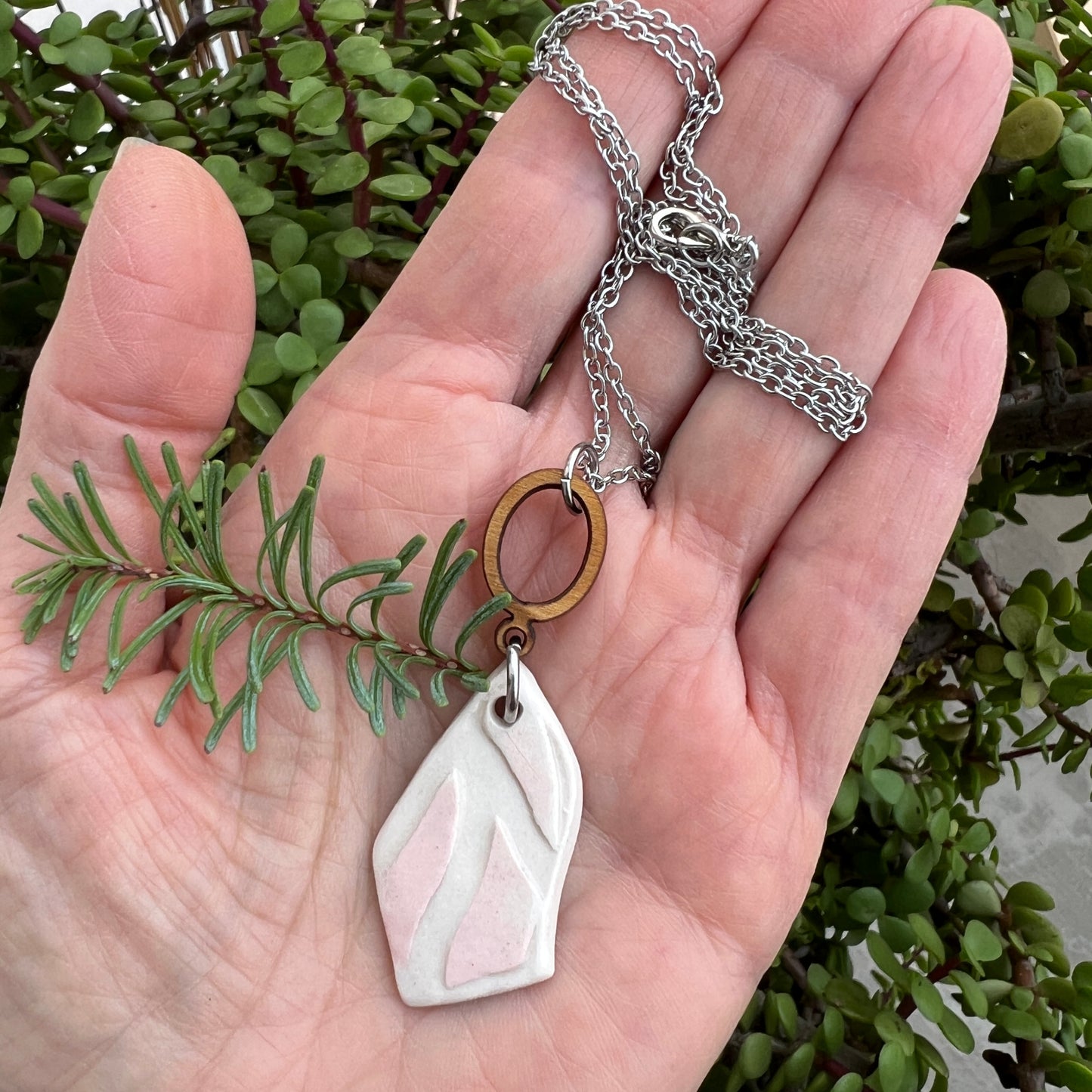 White & Pink Porcelain handmade necklaces, Anniversary gift for Wife