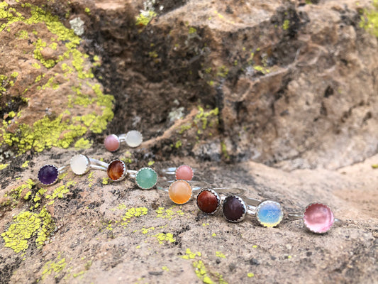 Minimalist Gemstone Stacking Rngs: Sterling Silver