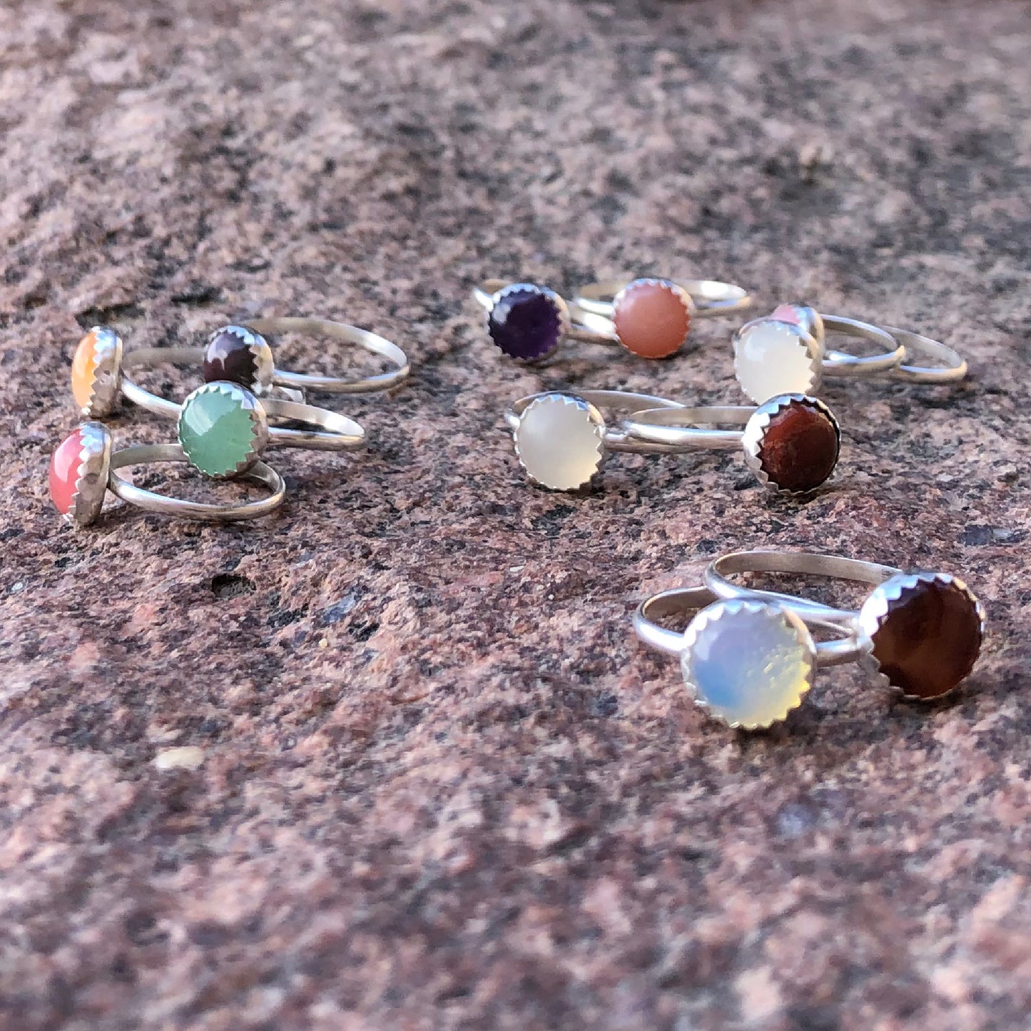Minimalist Gemstone Stacking Rngs: Sterling Silver