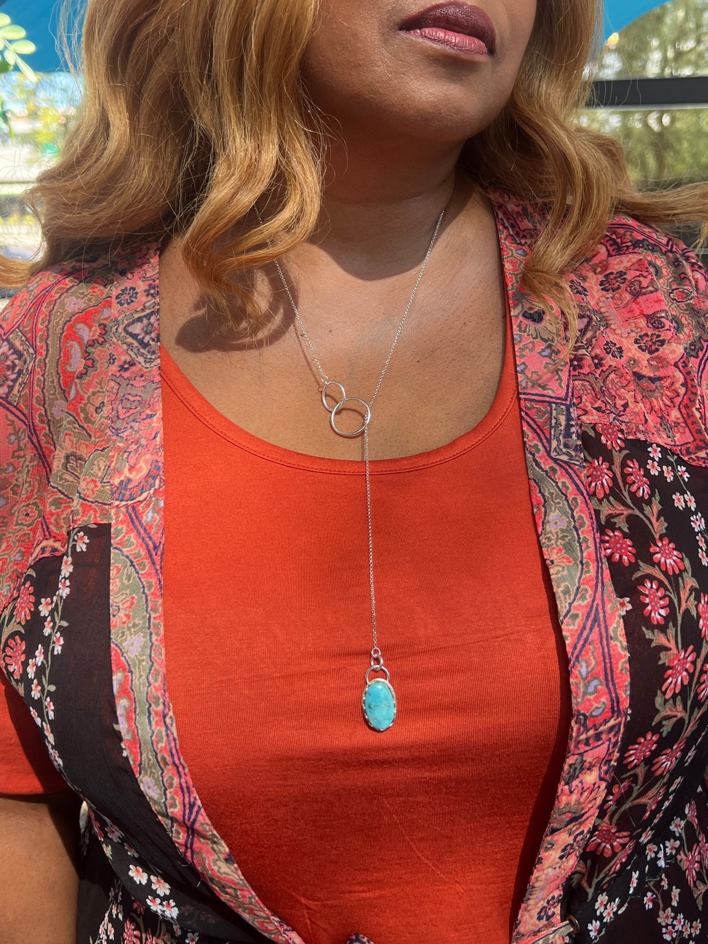 Nevada Turquoise Sterling Silver adjustable lariat necklaces, Handmade