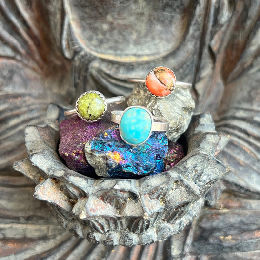 Ruby Zoisite, Kingman Turquoise, & Spiny Oyster Shell Skinny Stacking Tings