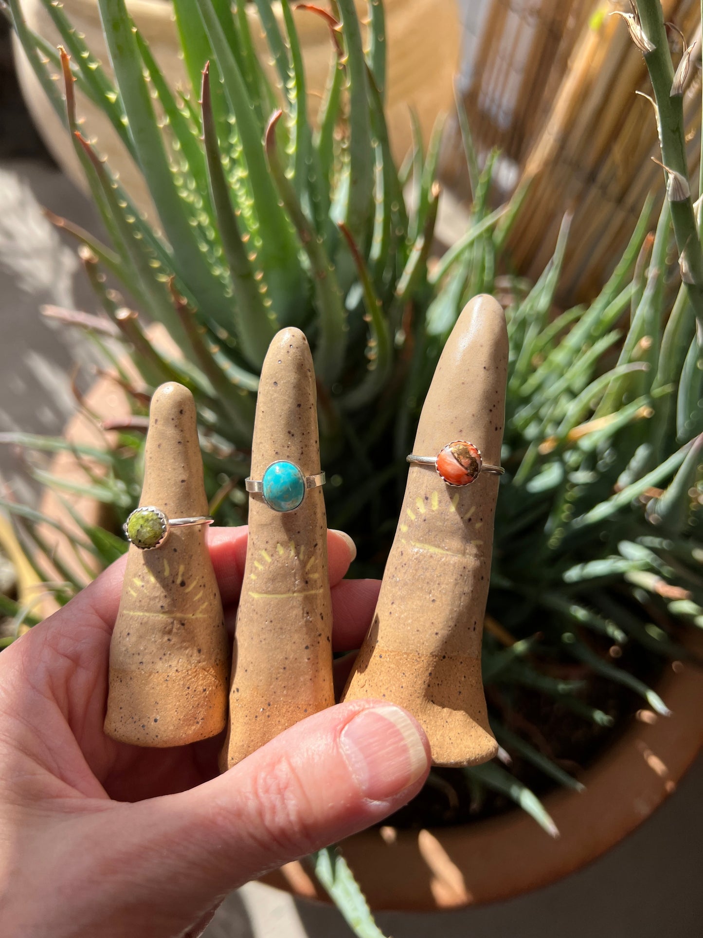 Ruby Zoisite, Kingman Turquoise, & Spiny Oyster Shell Skinny Stacking Tings