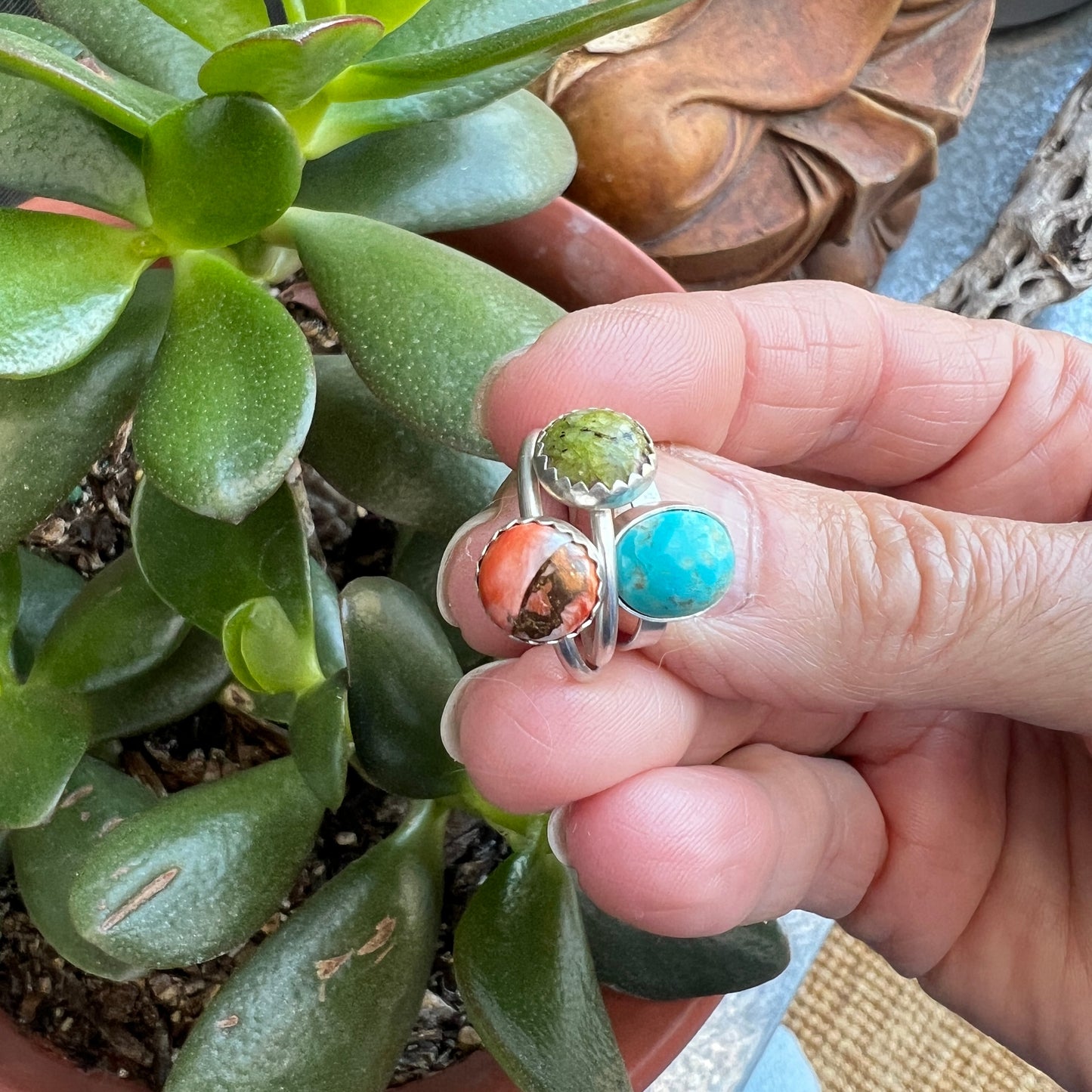 Ruby Zoisite, Kingman Turquoise, & Spiny Oyster Shell Skinny Stacking Tings