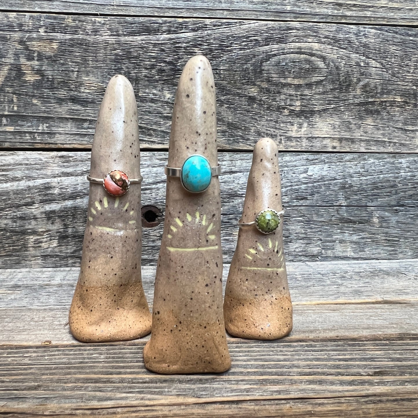 Ruby Zoisite, Kingman Turquoise, & Spiny Oyster Shell Skinny Stacking Tings