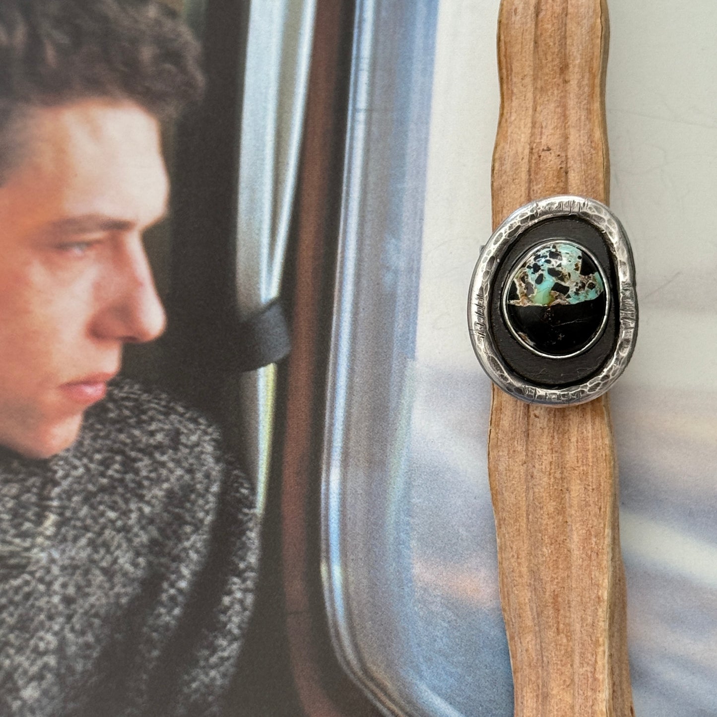 Stylish Blackjack Turquoise Ring for Men: Sterling Silver