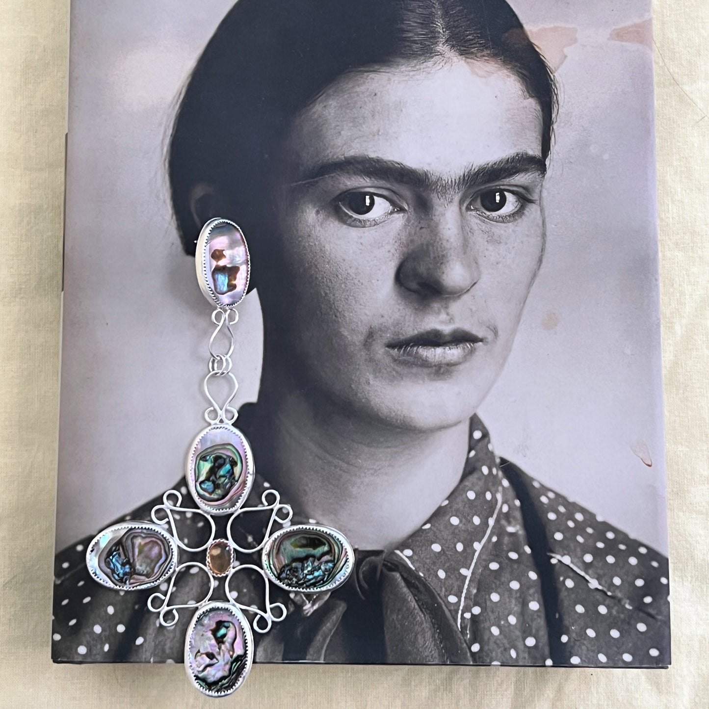 Artisan crafted Abalone & Citrine Earrings: Sterling Silver