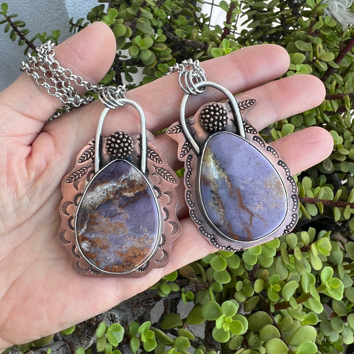 Purple Burro Creek Jasper bold mixed metal necklace