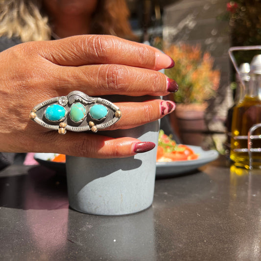 Kingman Turquiose Triple Stone Ring: Sterling Silver
