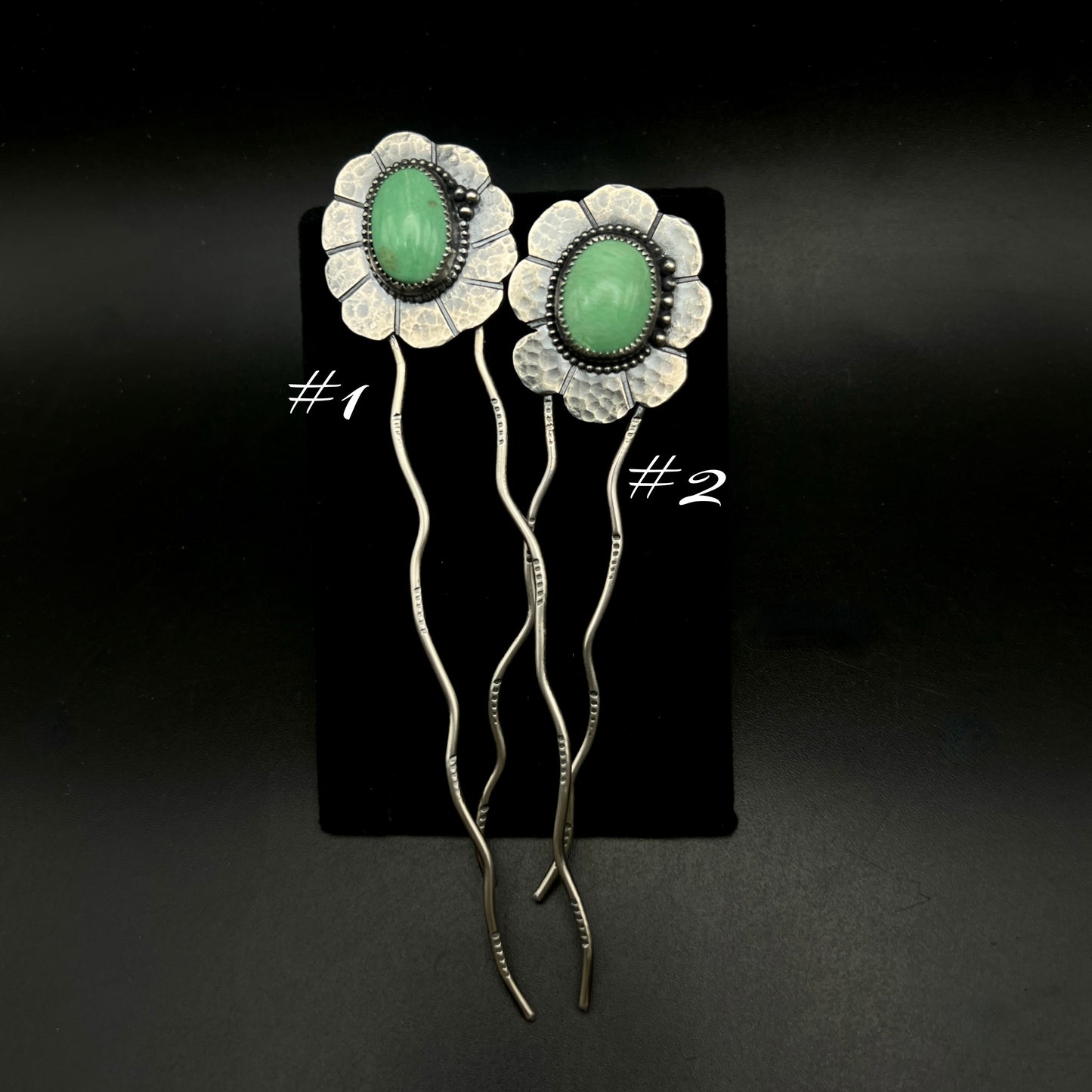 Flower Hair Pin with Lucin Variscite: Handmade Sterling Silver