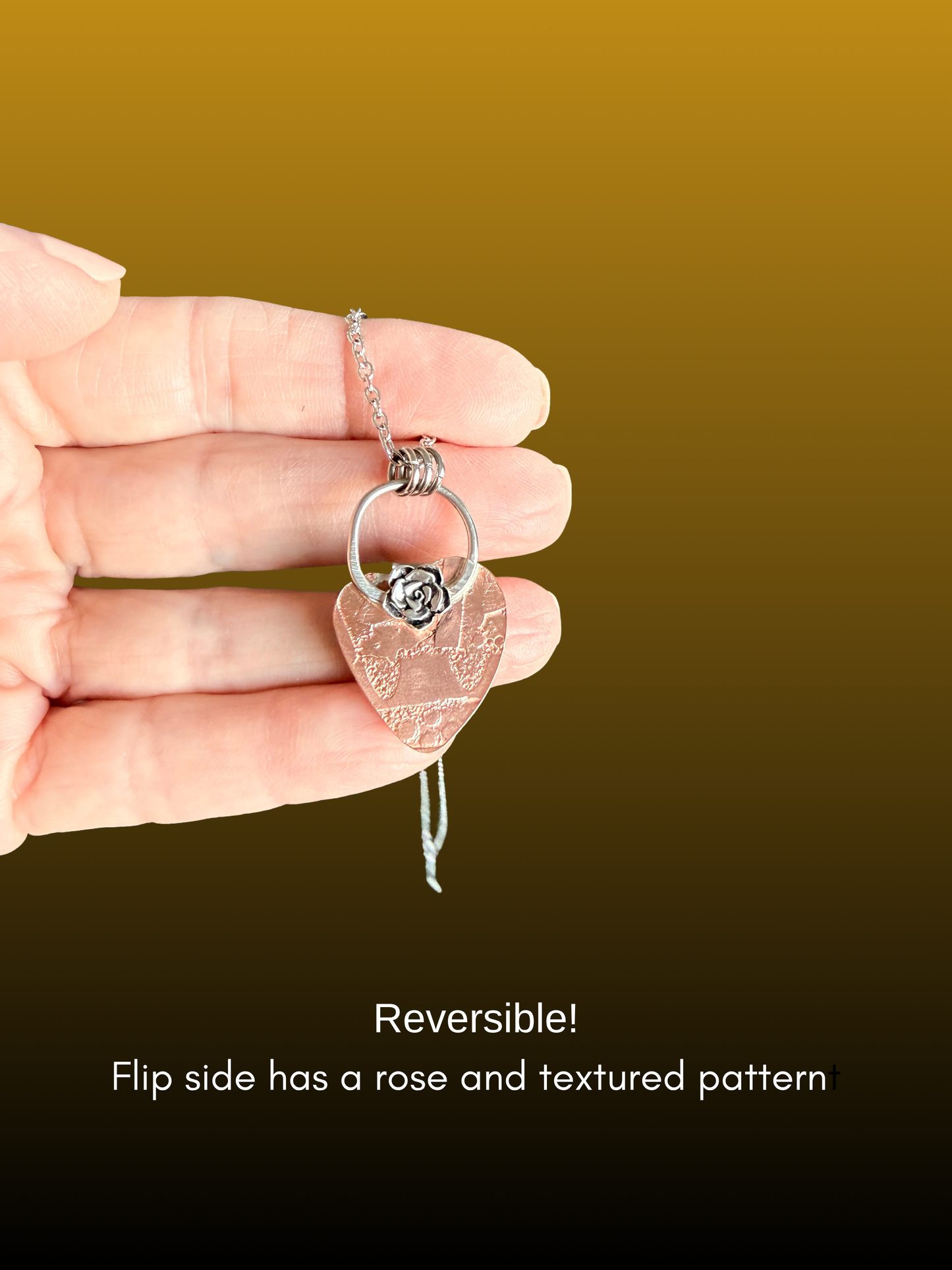 Turquoise Heart Necklace: Reversible with Rose on flip side, Sterling Silver
