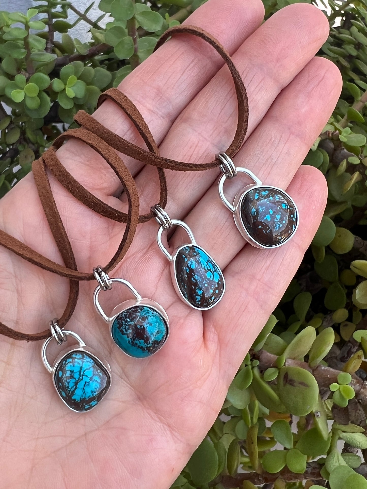 Bisbee Turquoise and Shattuckite Handmade Sterling Silver necklaces