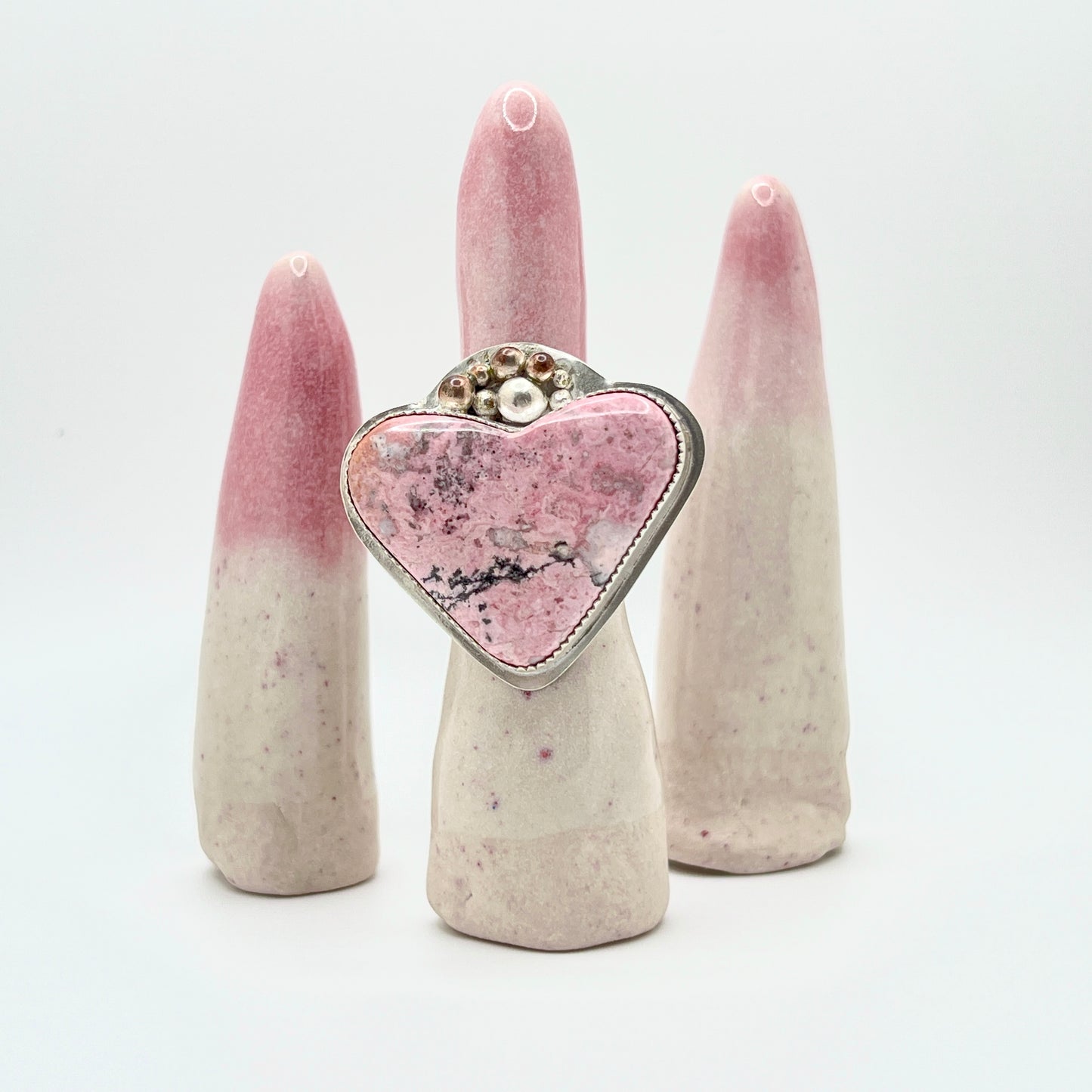 Rhodonite Love: Large Pink Heart Ring in Sterling Silver