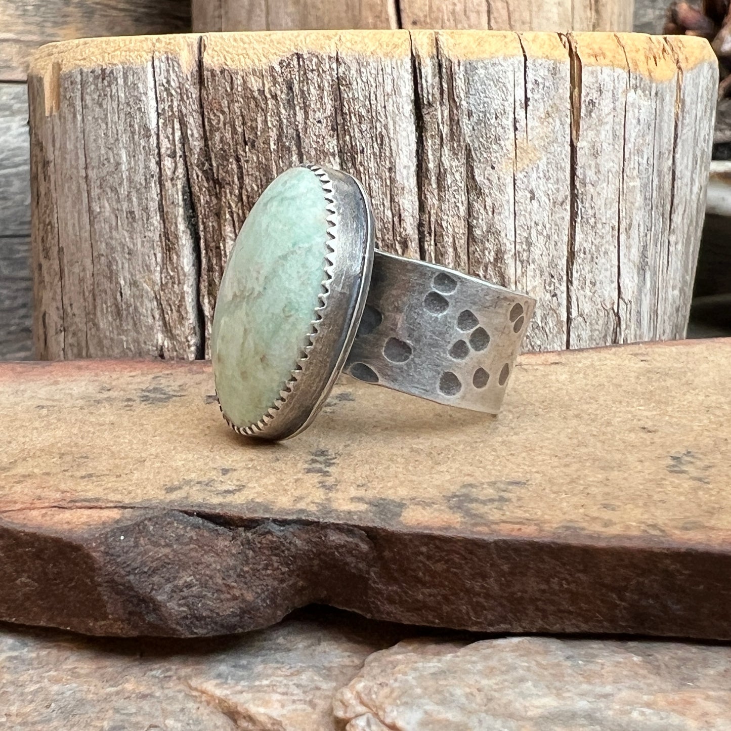 Amazonite Mint Green Ring: Sterling Silver adjustable