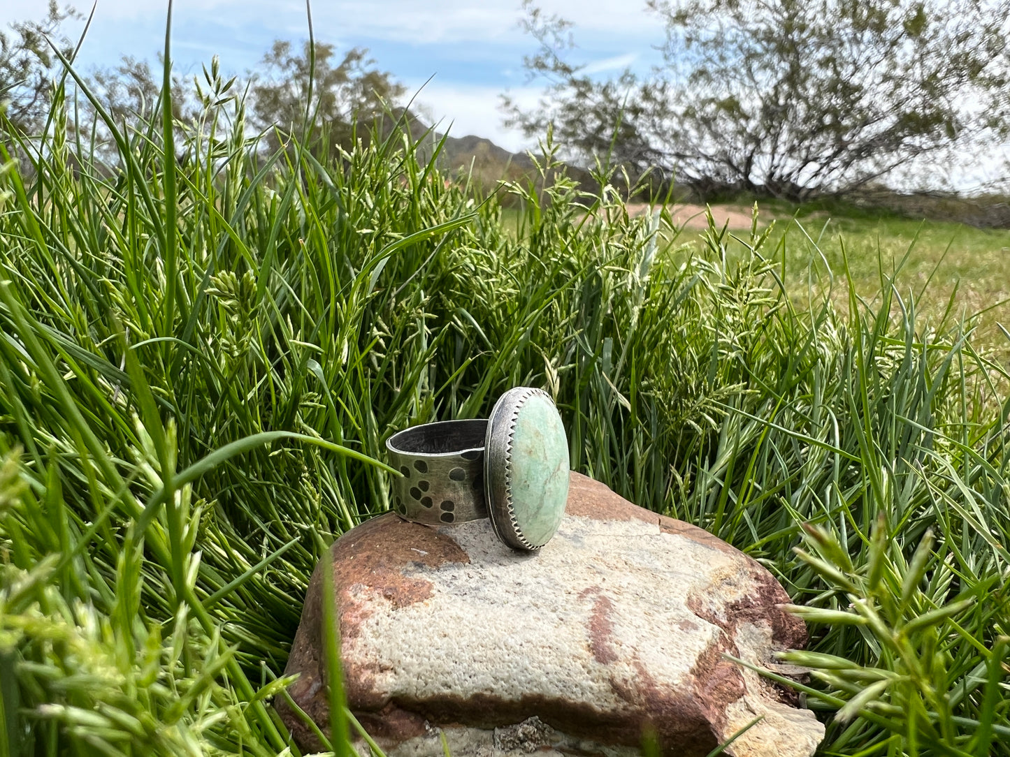 Amazonite Mint Green Ring: Sterling Silver adjustable