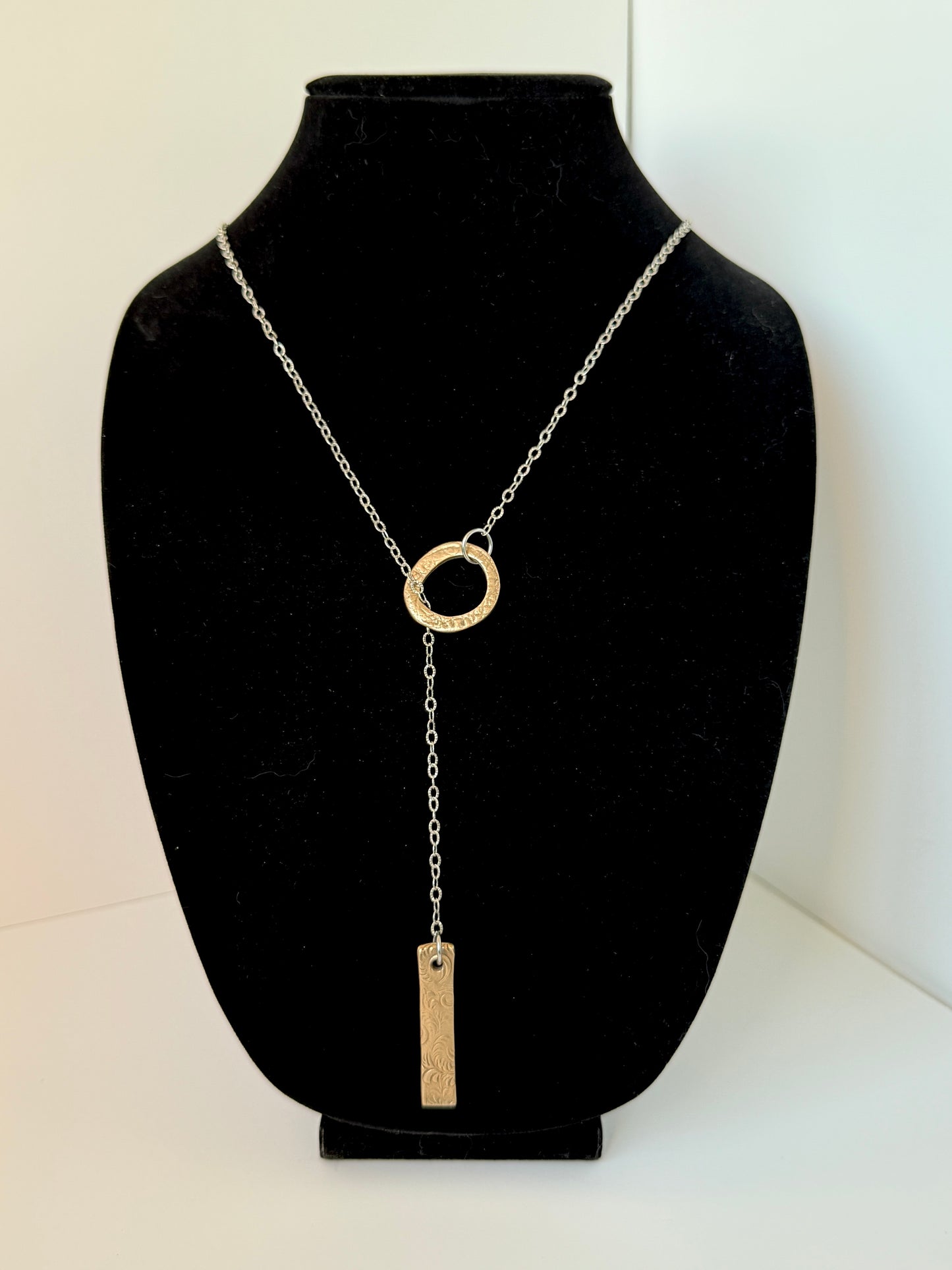 Lariat Necklace: Sterling Silver & Bronze