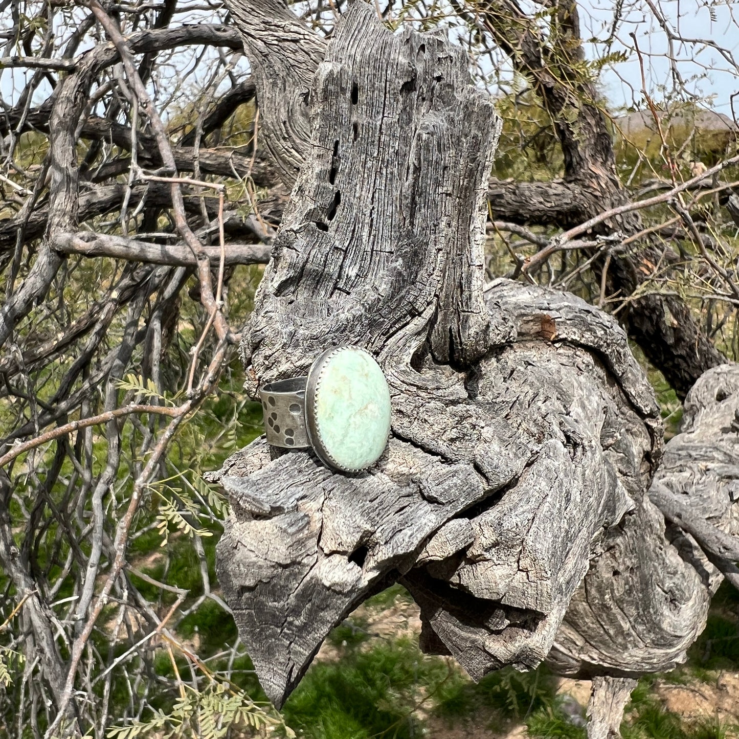 Amazonite Mint Green Ring: Sterling Silver adjustable