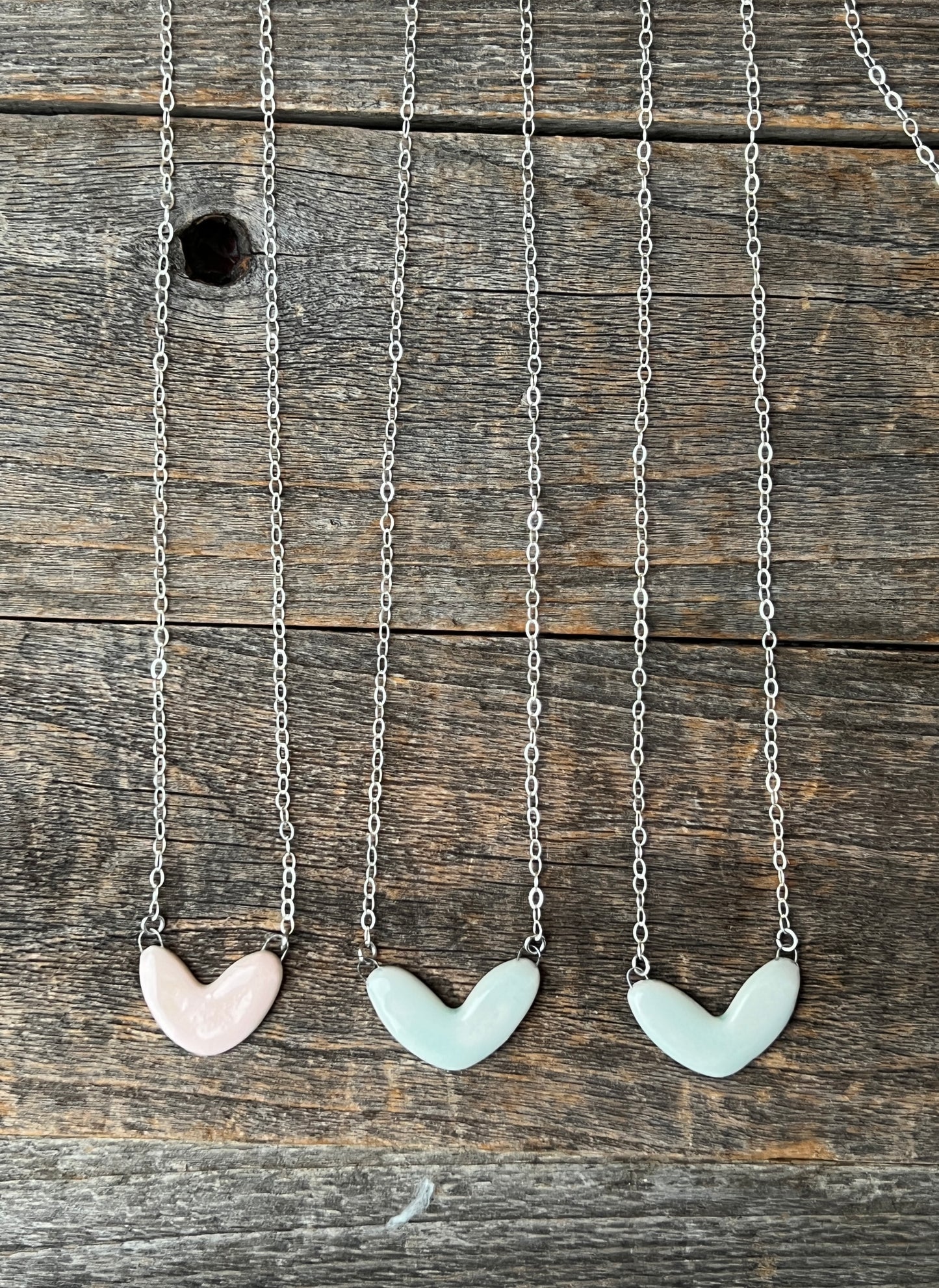 Porcelain heart necklace: Sterling Silver in Pink or Pale Blue