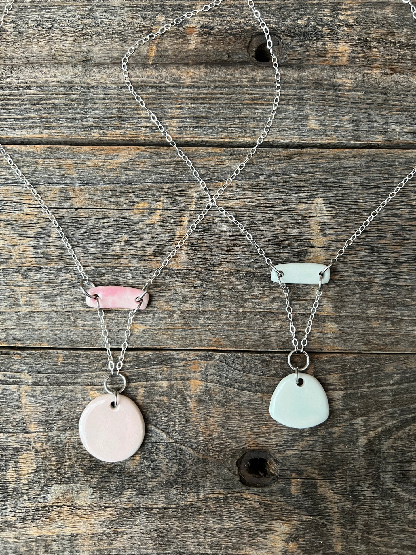 Pink or Light Blue Porcelain Sterling Silver Necklace