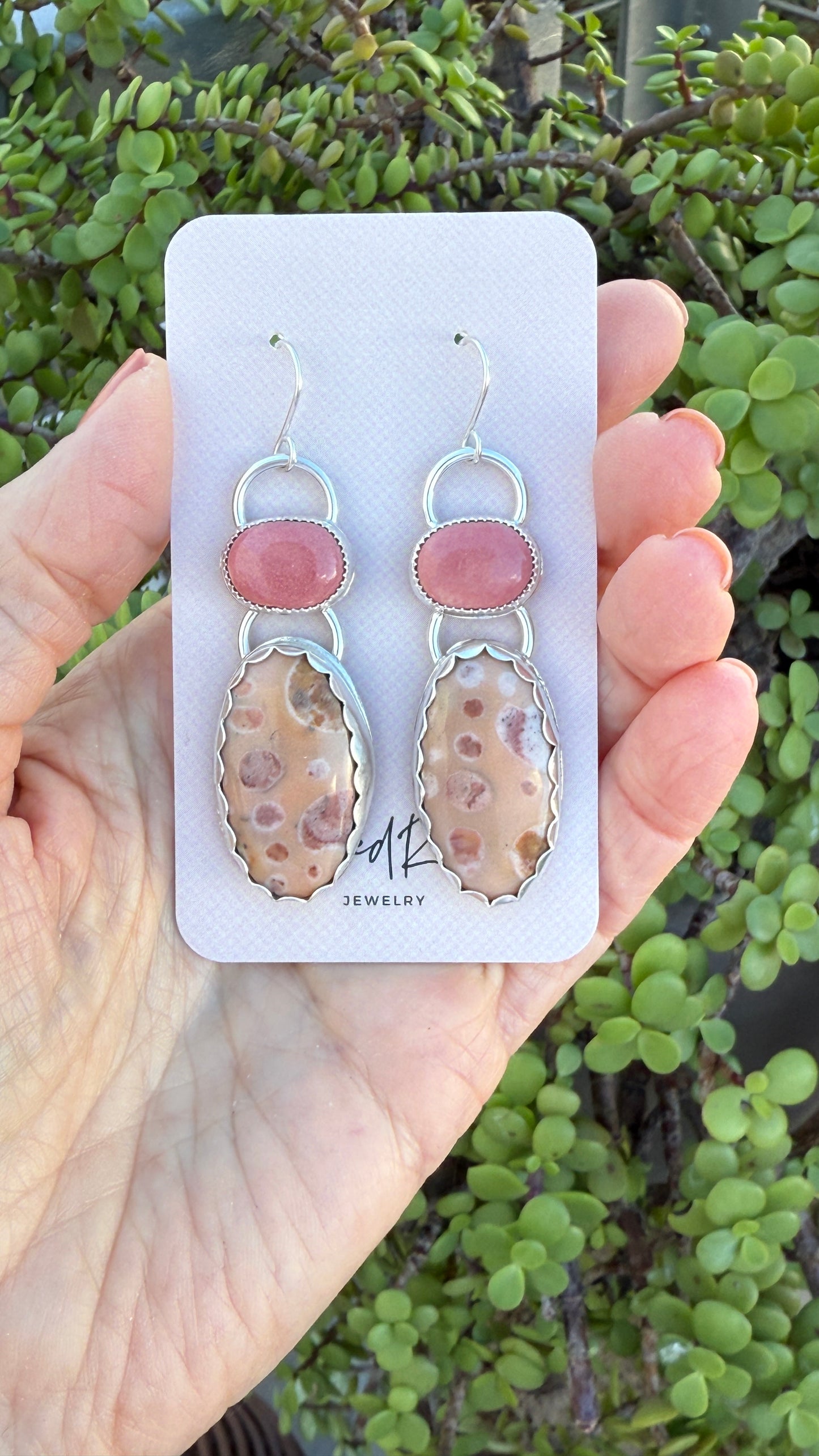 Bambi fawn jasper and pink porcelain Sterling Silver earrings