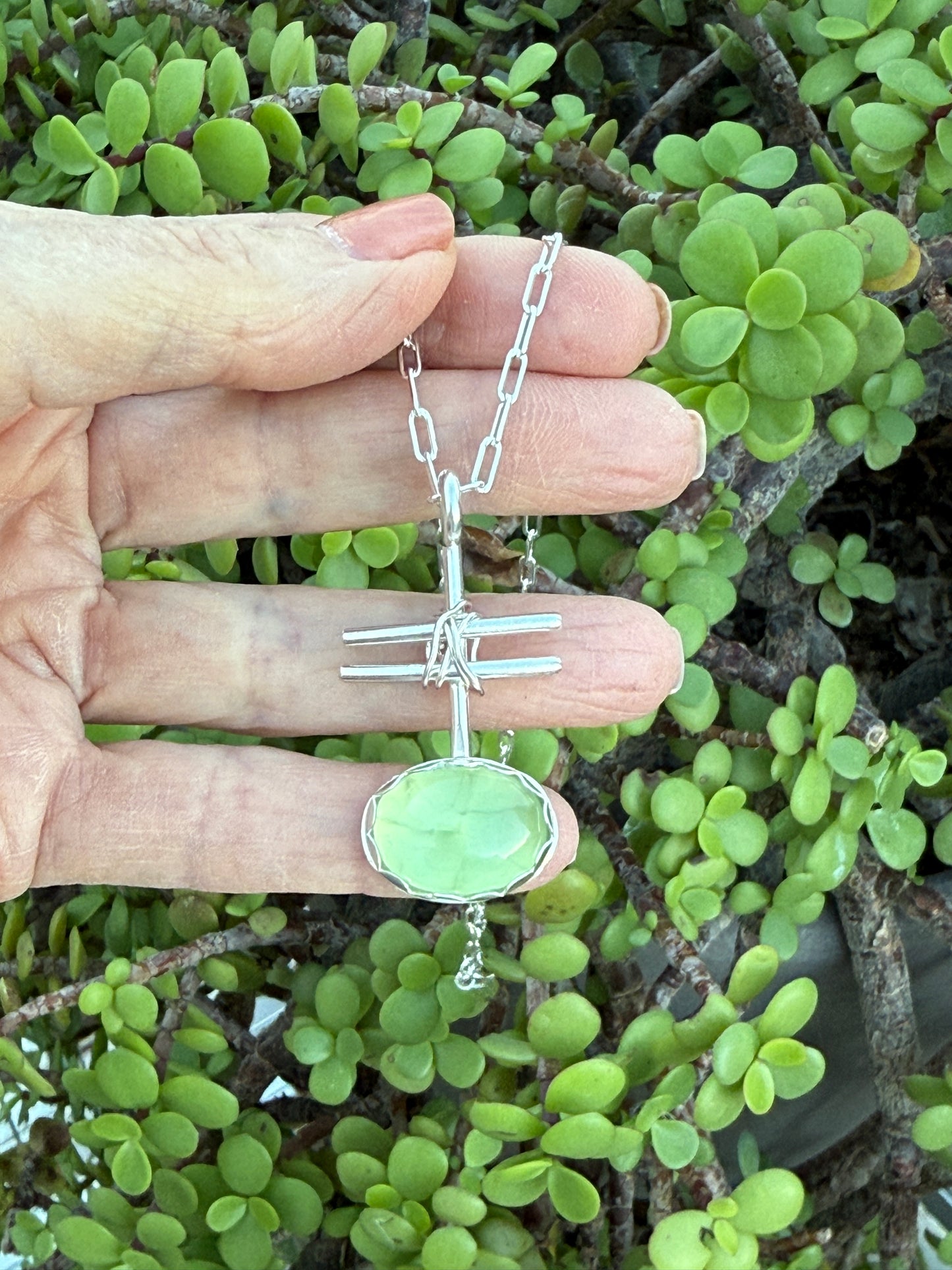 Prehnite unique handmade pendant necklace: Sterling Silver