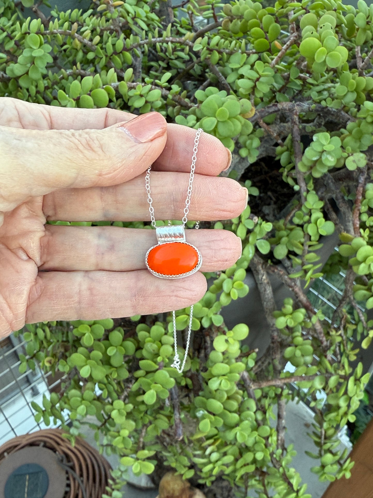 Orange Rosarita minimalist Sterling Silver necklace