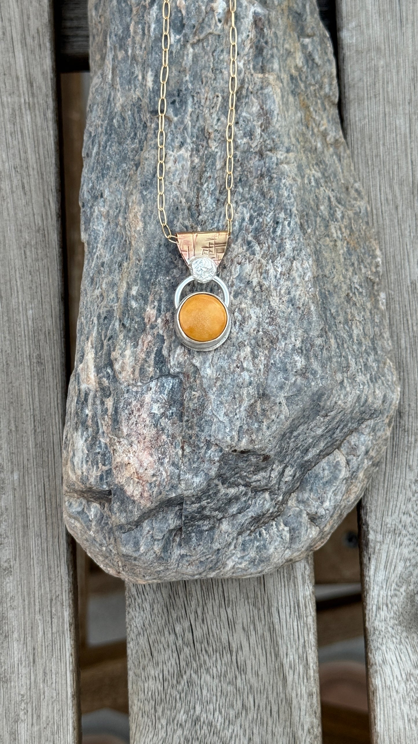 Yellow ceramic pendant in gold and sterling silver, 14K GF necklace