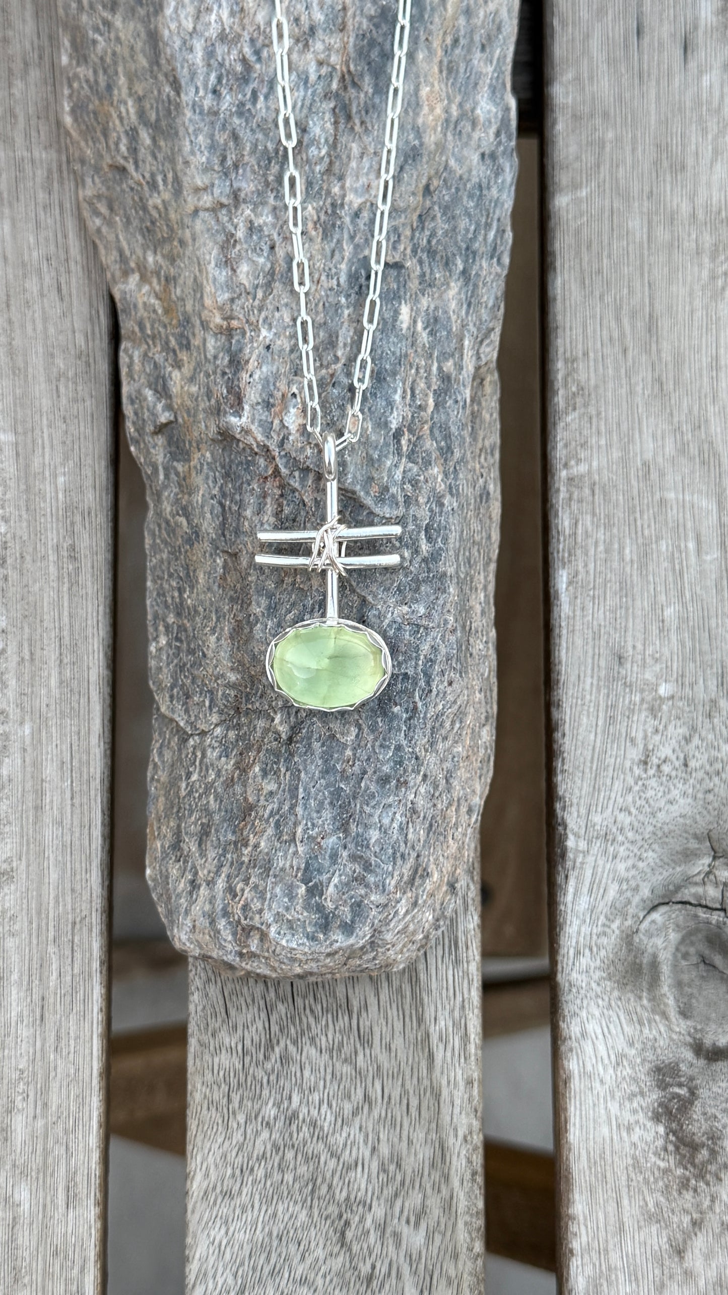 Prehnite unique handmade pendant necklace: Sterling Silver