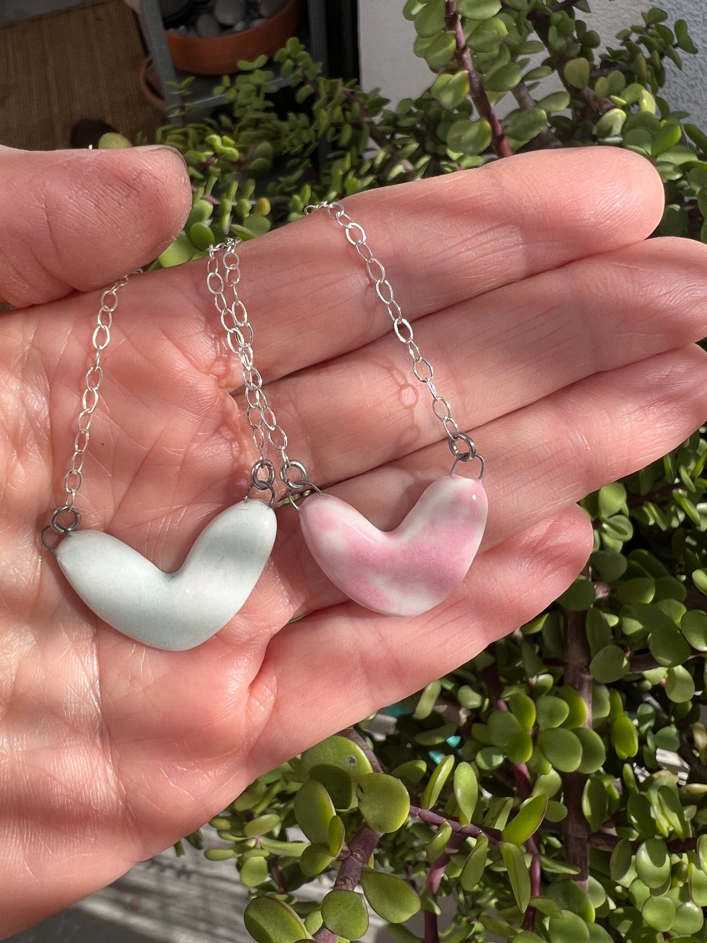 Porcelain heart necklace: Sterling Silver in Pink or Pale Blue