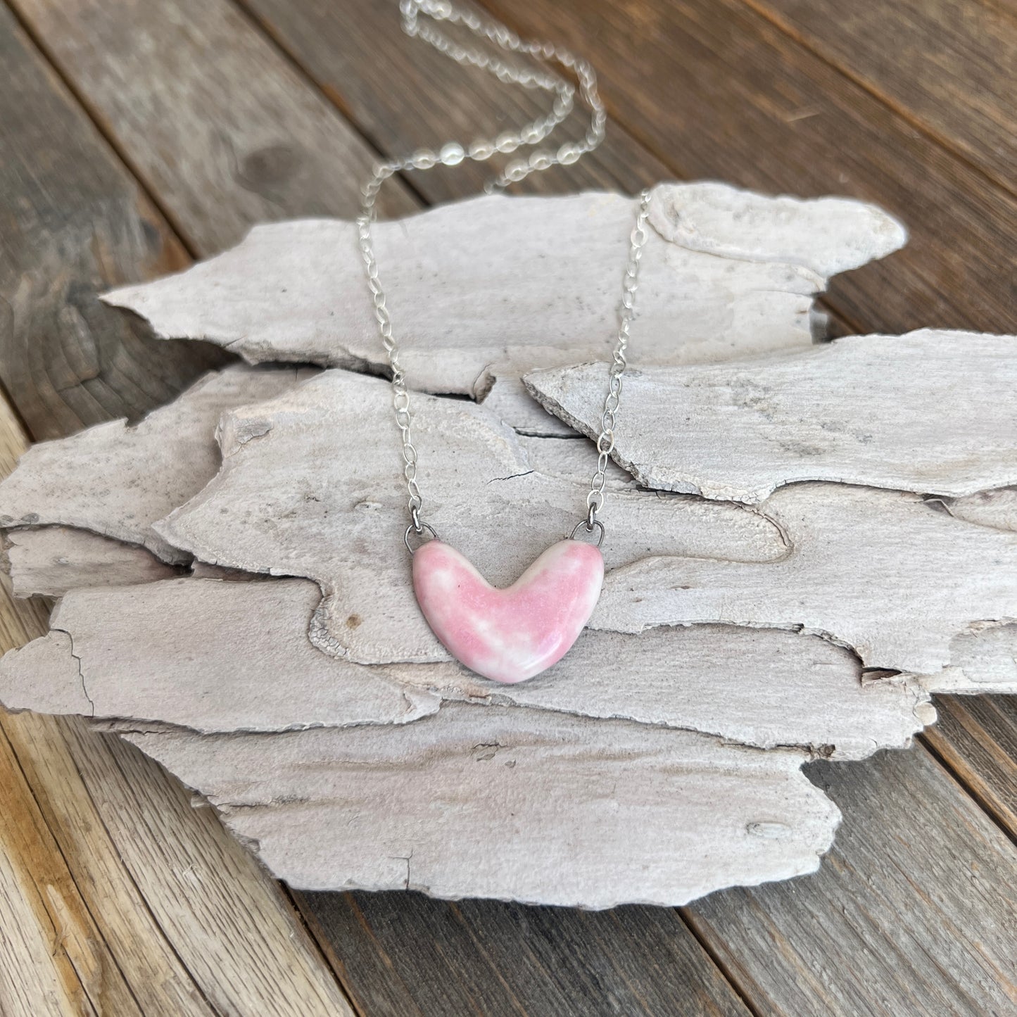 Porcelain heart necklace: Sterling Silver in Pink or Pale Blue