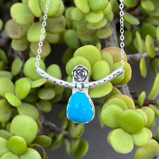 Sleeping Beauty turquoise with rose, Sterling Silver necklace