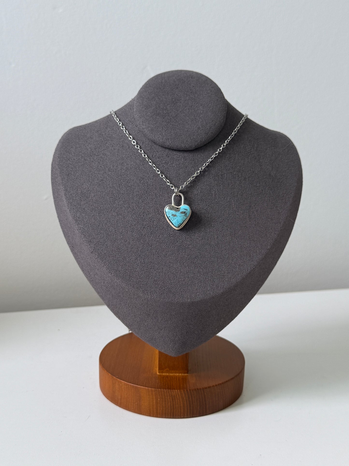 Turquoise Heart Necklace: Reversible with Rose on flip side, Sterling Silver