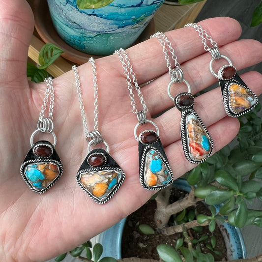 Artisan Spiny Oyster Shell & Mohave Turquoise Sterling Silver Necklace