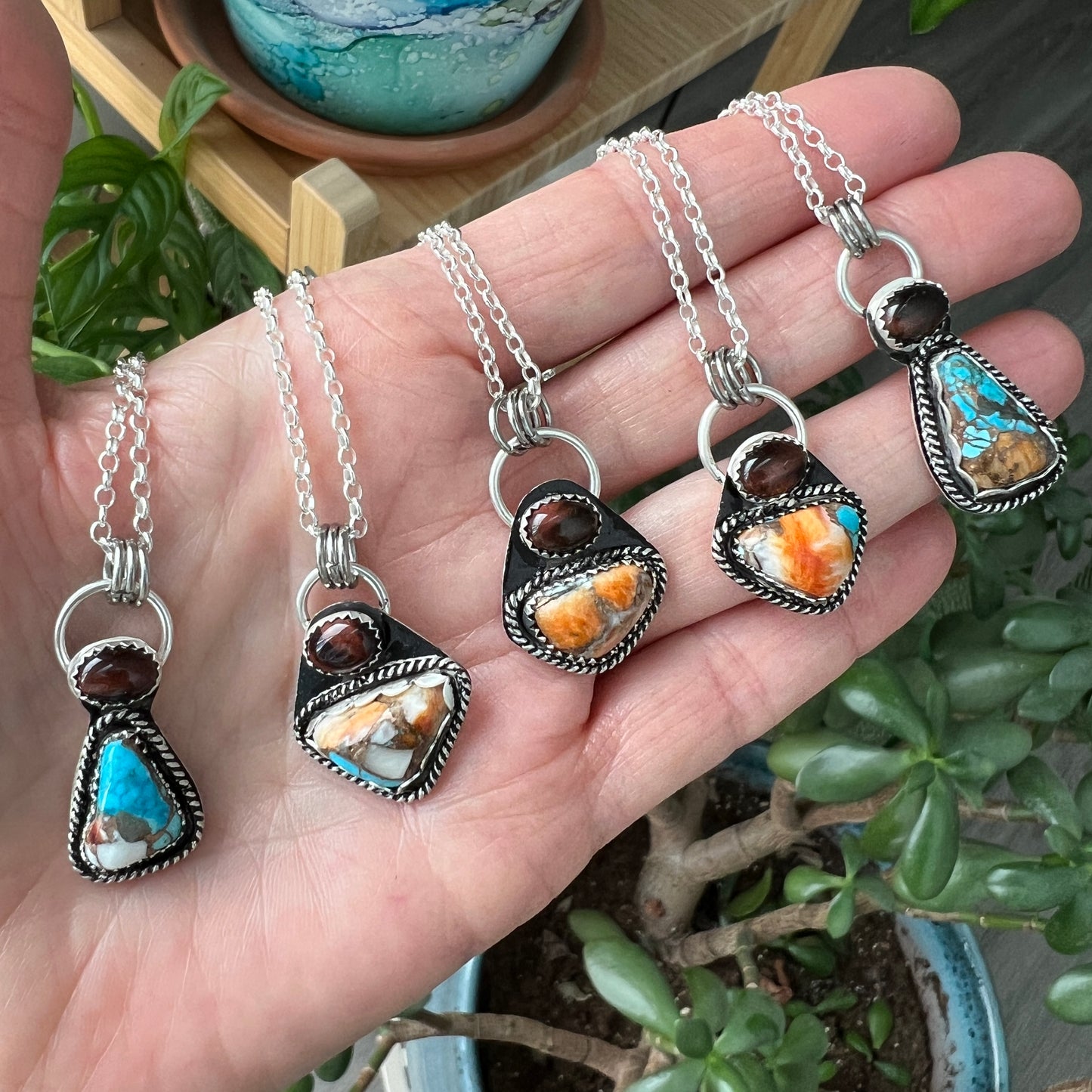 Artisan Spiny Oyster Shell & Mohave Turquoise Sterling Silver Necklace