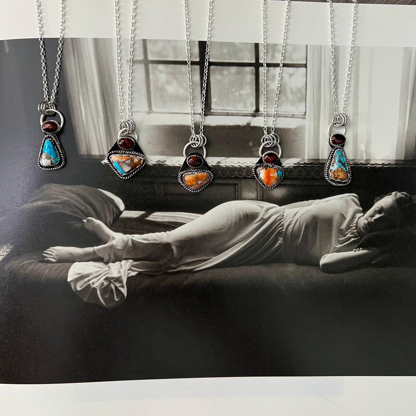 Artisan Spiny Oyster Shell & Mohave Turquoise Sterling Silver Necklace