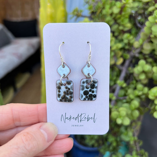 Light Blue & Black enamel earrings, handmade with Sterling Silver ear wires