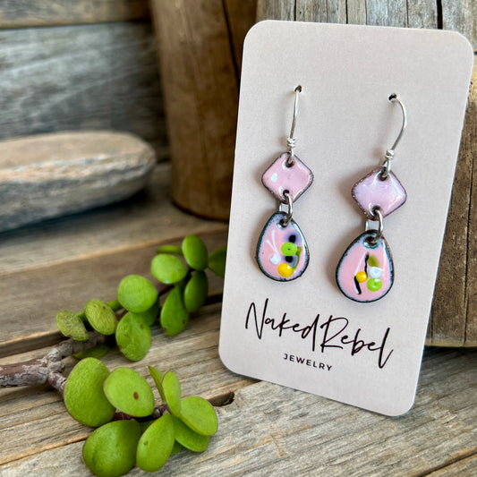 Cute light pink enamel earrings, handmade with Sterling Silver ear wires