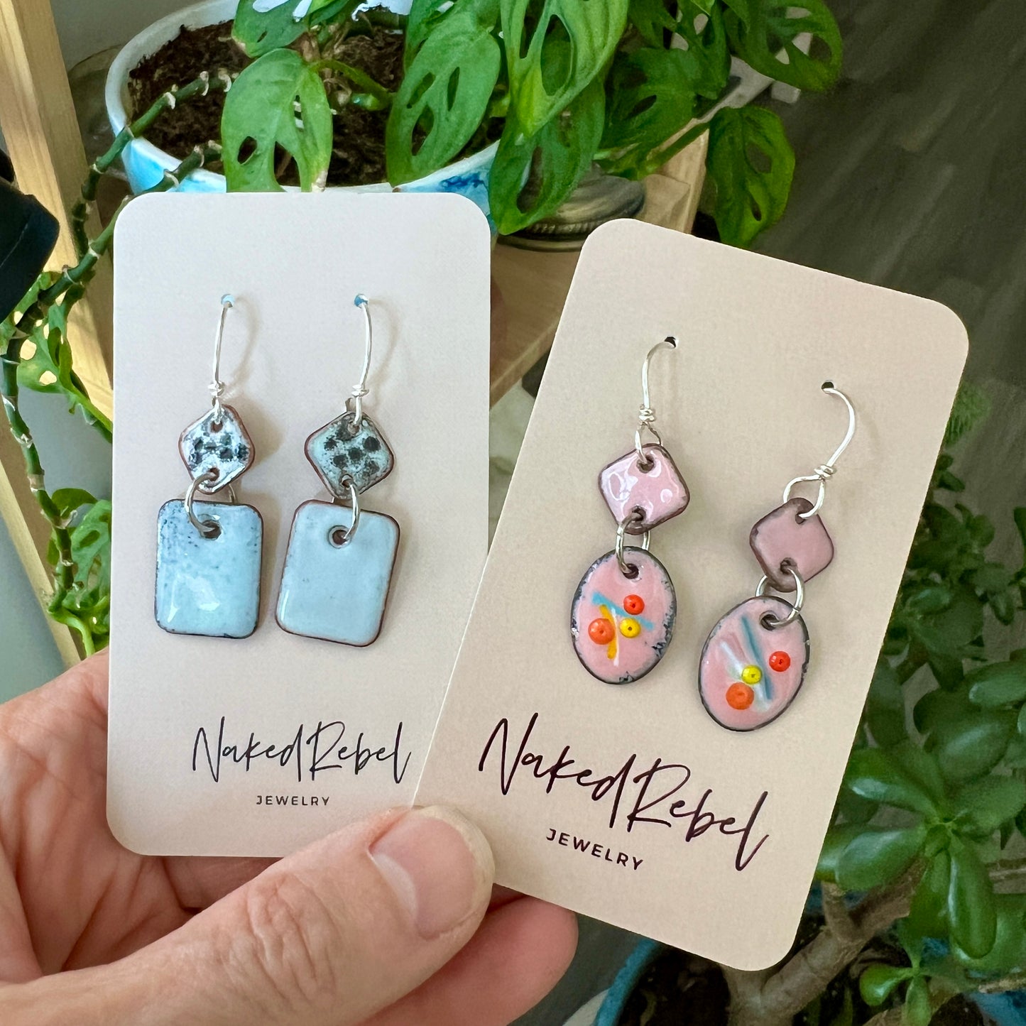 Adorable Pink enamel earrings, handmade with Sterling Silver ear wires