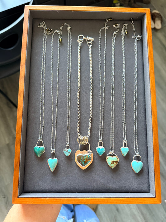 Turquoise Heart Necklace: Reversible with Rose on flip side, Sterling Silver