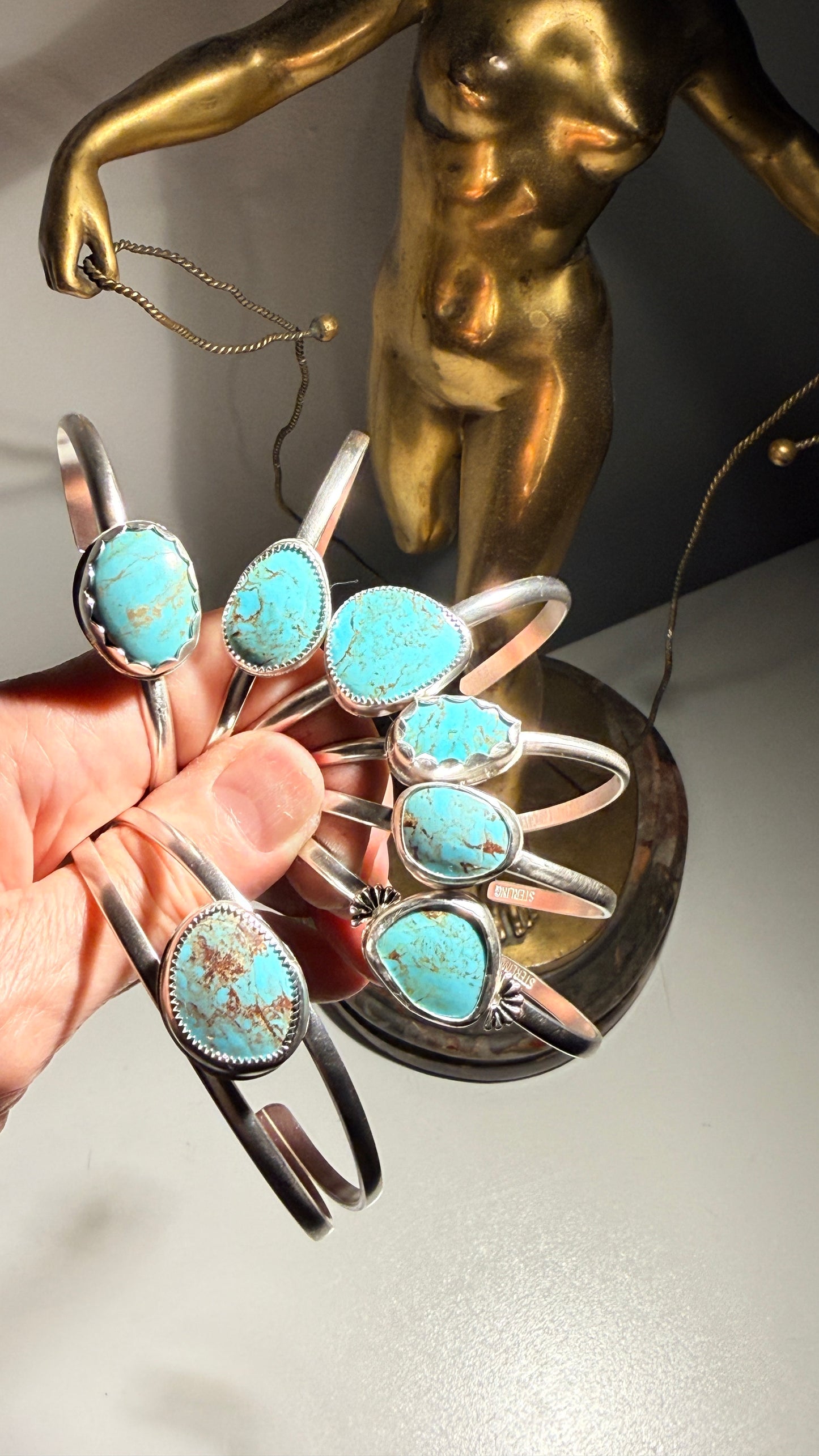 Tyrone Turquoise from New Mexico, Sterling Silver Cuff Bracelet