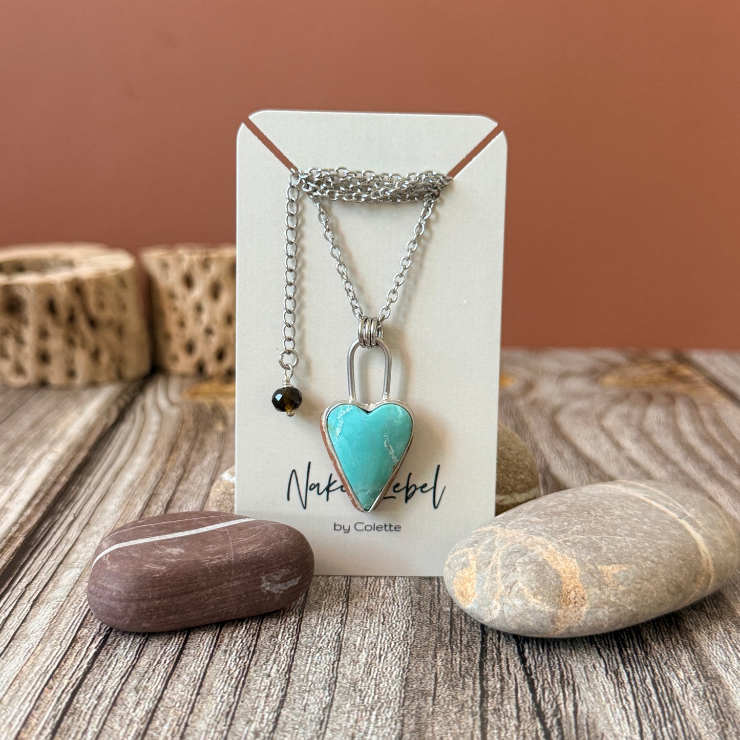Turquoise Heart Necklace: Reversible with Rose on flip side, Sterling Silver